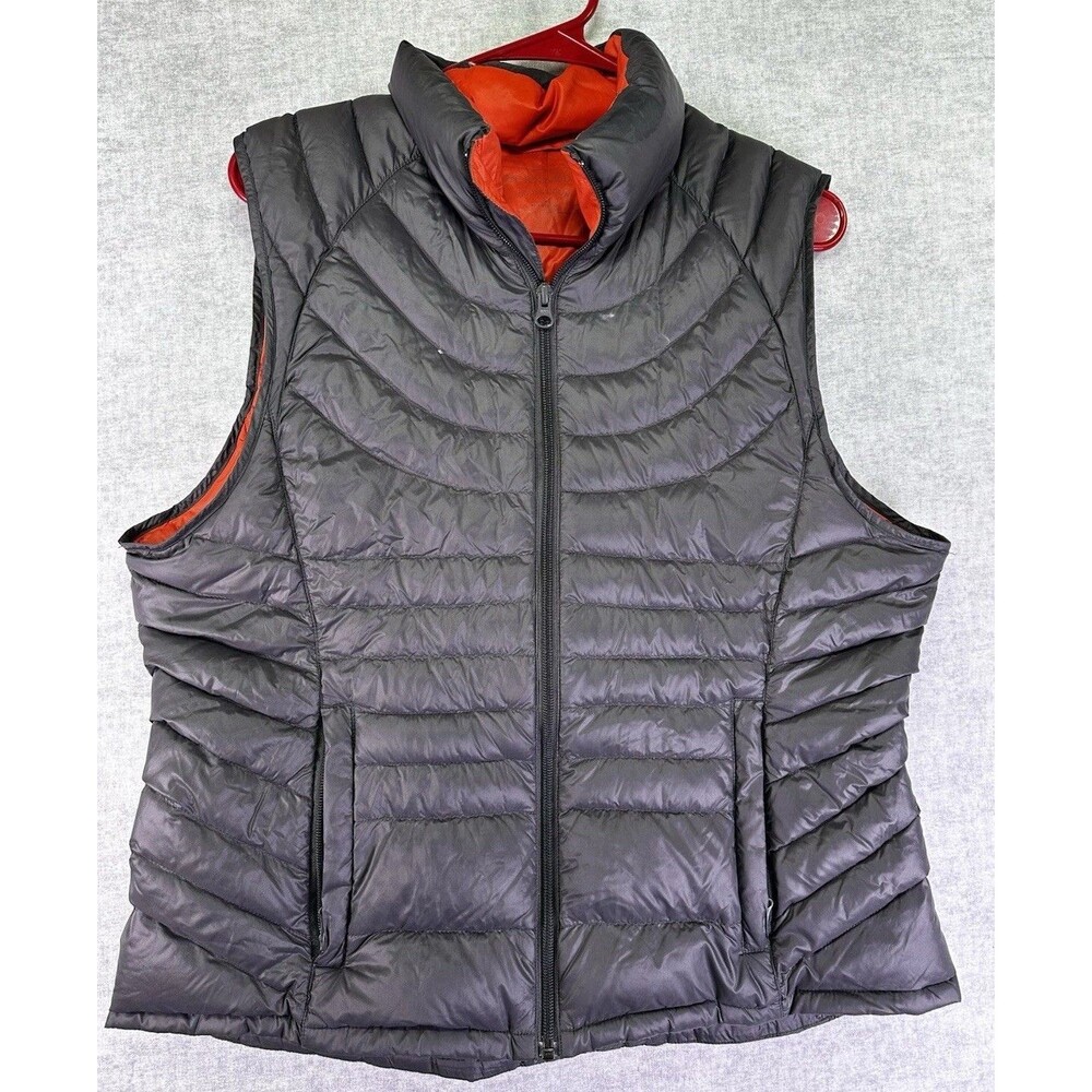 Bernardo Goose Down Full Zip Puffer Vest Grey coral Womens Large Packable Hiking